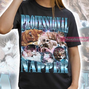 Professioneel Napper-shirt, grappige meme-kat-t-shirt, schattige slapende kat sweater, slapende minnaar hoodie, uniseks graphic bootleg-T-shirt