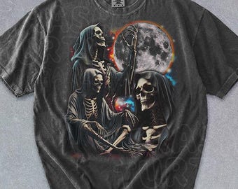 Three Skeletons Full Moon Shirt Skeleton Reaper TShirt Gothic Dark Sweatshirt Skull Lover Gift Graphic Tee