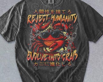 Reject Humanity Crab Shirt Retro Comfort Colors TShirt Funny Horror Crab Sweatshirt Meme Gift Graphic Tee