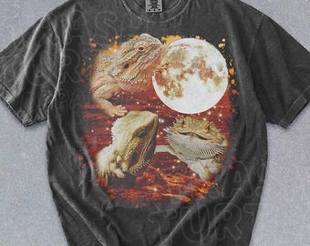 Three Bearded Dragons Shirt Retro Moon Graphic TShirt Vintage Funny Reptile Lover Sweatshirt Moon Gift Graphic Tee
