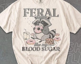 Diabetes Type 1 Type 2 Shirt Feral Like My Sugar TShirt Funny Cute Raccoon Meme Sweatshirt Diabetes Awareness Graphic Tee