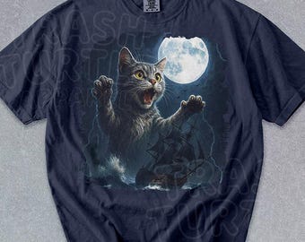 Cat Kraken Shirt Retro Funny Cat Moon TShirt Kitten Meme Sweatshirt Vintage Hilarious Cat Aesthetic Graphic Tee
