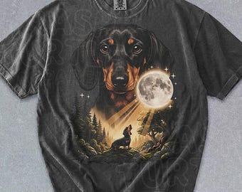 Dachschund Howling To The Moon Shirt Retro Hot Dog Lover TShirt Full Moon Graphic Sweatshirt Vintage Gift Graphic Tee