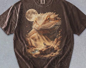 Bearded Dragon Moon Shirt Three Lizard Lover Tshirt Retro 90s Full Moon Sweatshirt Funny Vintage Graphic Tee