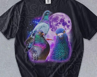 Three Pigeons Moon Shirt, Retro Graphic Moon Tshirt, Pigeon Lover Sweatshirt, Meme Pigeon Hoodie, Vintage Unisex 90s Tee