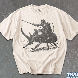 Medieval Knight Riding Beetle Shirt Fantasy Armor TShirt Rhinoceros Beetle Sweatshirt Insect Bug Lover Graphic Tee