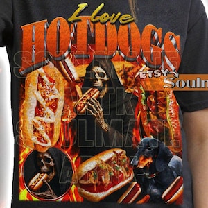 I Love Hotdogs Shirt, Funny Skeleton Bootleg Tshirt, Meme Joke Sweatshirt, Food Lover Hoodie, Unisex Graphic 90s Tee