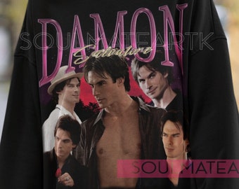 RETRO Damon Salvatore Sweatshirt Damon Salvatore Hoodie,Damon Salvatore Merch, Ian Somerhalder Shirt, Diares Pullover