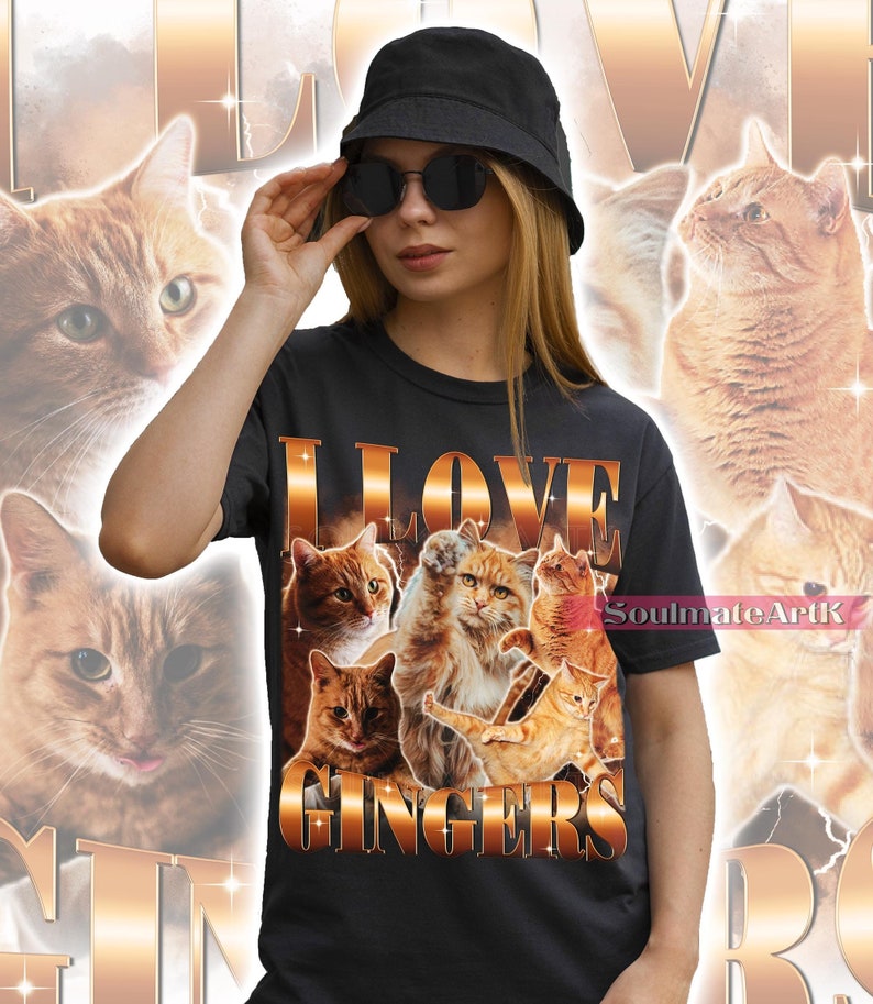 I Love Gingers Shirt, Funny Orange Cat Tshirt, Meme Kitty Sweatshirt, I Love Gingers Hoodie, Unisex 90s Cute Bootleg Tee image 1