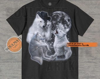 Drei Alpha Wölfe Mond Shirt, lustiges drei Mond Tshirt, Alpha Wolf Sweatshirt, Loyal Grauer Wolf Hoodie, Unisex Grafik 90er Jahre T-Shirt