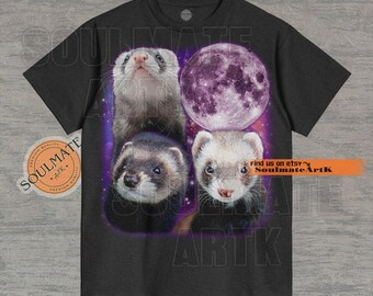 3匹のフェレットのムーンシャツ、かわいいフェレットのTシャツ、面白いミームの動物のスウェットシャツ、陽気なムーンパーカー、ユニセックスの奇妙なTシャツ