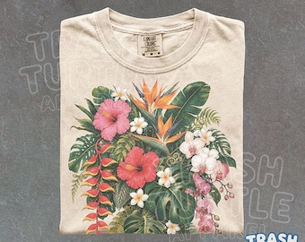 Tropical Hibiscus Flower Shirt Comfort Colors TShirt Summer Vibes Sweatshirt Graphic Floral 90s Tee