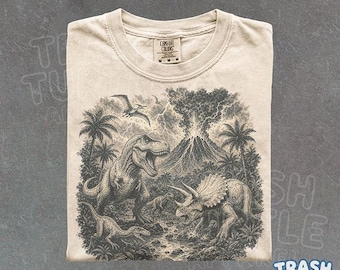 Retro Dinosaur Landscape Comfort Colors Shirt, Jurassic Graphic Tshirt, Dino Nature Gift Sweatshirt, Prehistoric Vintage Tee