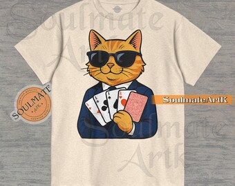 Camiseta de gato jugando al póker, camiseta de crupier de casino, sudadera de jugador de póker, sudadera con capucha de jugador, camiseta unisex con gato adorable
