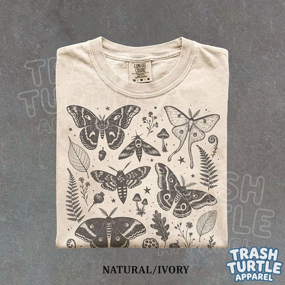 Vintage Moth Shirt Botanical Fern Mushroom TShirt Whimsical Insect Sweatshirt Luna Moth Nature Lover Graphic Tee