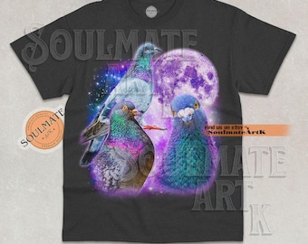 Camiseta de tres palomas y la luna, camiseta retro con estampado de la luna, sudadera para amantes de las palomas, sudadera con capucha de meme de paloma, camiseta vintage unisex de los 90