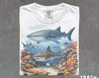 Sea Animals Shirt Whale Shark Graphic TShirt Vintage Ocean Lover Sweatshirt Retro Marine Biology Fan Reef Fish 90s Tee