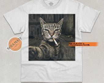 Chemise drôle de chat de gangster, tshirt de chat de plaisanterie vintage, sweat-shirt d'amant de chat, sweat à capuche meme, t-shirt graphique unisexe
