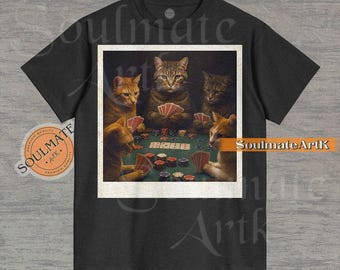 Camiseta retro de gatos jugando al póker, camiseta de gato adorable, sudadera con meme de póker, sudadera con capucha divertida, camiseta gráfica unisex