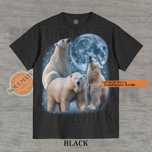 Camiseta con los tres osos polares y la luna, camiseta vintage con gráfico de oso polar, sudadera para amantes de los osos, sudadera con capucha divertida con oso, camiseta unisex con la luna de los 90