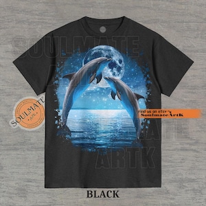 Koszulka z dwoma delfinami, koszulka retro dla miłośników delfinów, bluza Mystical Ocean, bluza z kapturem z delfinem, koszulka z nadrukiem unisex