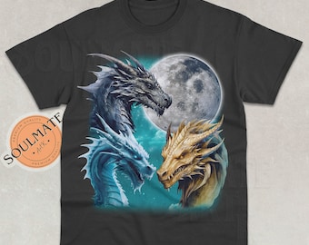Three Dragons Moon Shirt, Vintage Goth Aesthetic Tshirt, Dark Academia Sweatshirt, Dragon Moon Hoodie, Unisex Gift Tee
