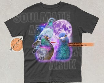 Camiseta infantil "Tres Palomas Luna", camiseta retro con gráfico de luna, sudadera para amantes de las palomas, sudadera con capucha "Meme Pigeon", camiseta unisex vintage de los 90