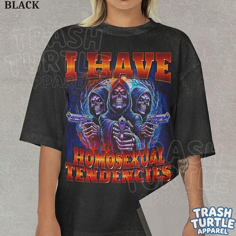 J'ai des tendances homosexuelles T-shirt drôle squelette bootleg T-shirt graphique déséquilibré T-shirt grincer des dents offensant des années 90 image 1
