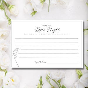 Modelo de cartão com ideias para encontros românticos da coleção Lily of the Valley | Jogo de chá de panela | Download editável do Canva