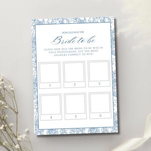 Etwas Blaues Kollektion Wie alt war die Braut? Spielvorlage | Brautparty Spiel | Bearbeitbare Canva Download | Druckbares Tippspiel