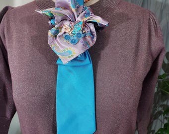 Upcycled Necktie Necklace with Handmade Brooch | Chic Statement Accessory