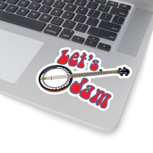 Banjo LET'S JAM Sticker for Musicians, Jam Music Decal for Instrument Case, Laptop, SongBook, Folio Decoration