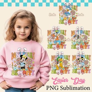 Happy Easter Day PNG Bundle, Don't Worry Be Happy PNG, Mouse & Friends Clipart, Groovy Easter Bunny Sublimation,Spring Magic Kingdom Clipart