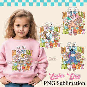 Happy Easter Day PNG Bundle, Don't Worry Be Happy PNG, Retro Easter Bunny Sublimation, Spring Magic Kingdom Clipart, Honey Bear and Friends