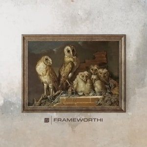 Barn Owl Dark Academia Landscape Portrait | Moody Wicca Room Decor | Fantasy Halloween Wall Art Print | Mysterious Old Master Oil Painting