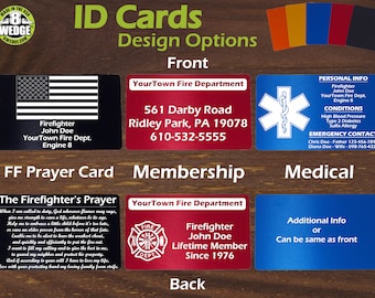 ID Card - Anodized Aluminum Identification Cards.  Membership ID, Medical Info Card & Firefighter Prayer Cards.  Fully customized!