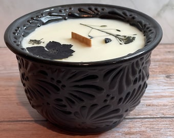 Black Soy Candle | Talavera Pottery Candle | Handmade Mexican Candle | Unique Gift | Decorative Candle | Salsera Negra”