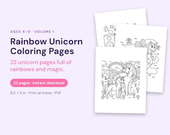 Puede incluir: Una colección digital de 22 páginas para colorear de unicornios arcoíris para edades de 4 a 8 años, volumen 1. El set incluye ilustraciones de línea en blanco y negro de unicornios, arcoíris y notas musicales, en formato PDF imprimible de 21,59 x 27,94 cm.