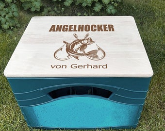 Beer crate seat with name Angler Fishing stool Fishing supplies - gifts for men