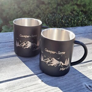 Edelstahl-Becher Personalisiert Thermo-Tasse mit Namen Camping Outdoor schwarz beschichtet Bild 3