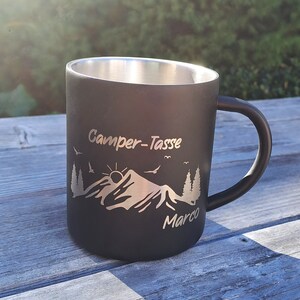 Edelstahl-Becher Personalisiert Thermo-Tasse mit Namen Camping Outdoor schwarz beschichtet Bild 2