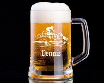Bierkrug mit Gravur - Mountainbike - Abenteuer - Biker - Geschenk Geburtstag - personalisiert