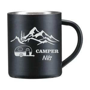 Edelstahl-Becher Personalisiert Thermo-Tasse mit Namen Camping Outdoor schwarz beschichtet Bild 1