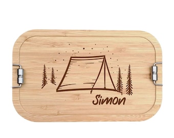 Lunchbox Brotdose Metall Bambus Camping - Camper - Berge Hobby - Pausensnack