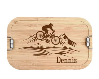 Lunchbox Brotdose Metall Bambus Mountainbiker Radfahrer - Biker -
