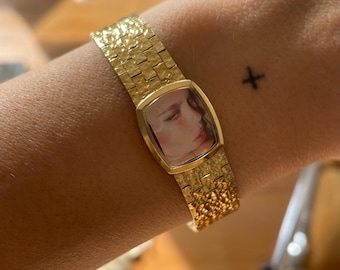 Vintage Gold Plated Photo Locket Bracelet, Personalized Memorial Jewelry