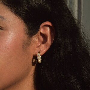Handmade Freswater Pearl Gold Plated Stainless Steel Hoop Earrings I Freshwater Pearl Classic Hoop Earrings I Bachelorette Party Earrings