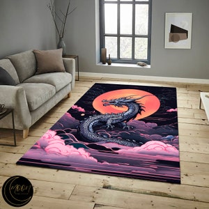 Alfombra de dragón, alfombra de diseño de dragón, alfombra de dragón japonés, alfombra con estampado de dragón, alfombra de estilo japonés, alfombra de vida japonesa, alfombra temática de Japón
