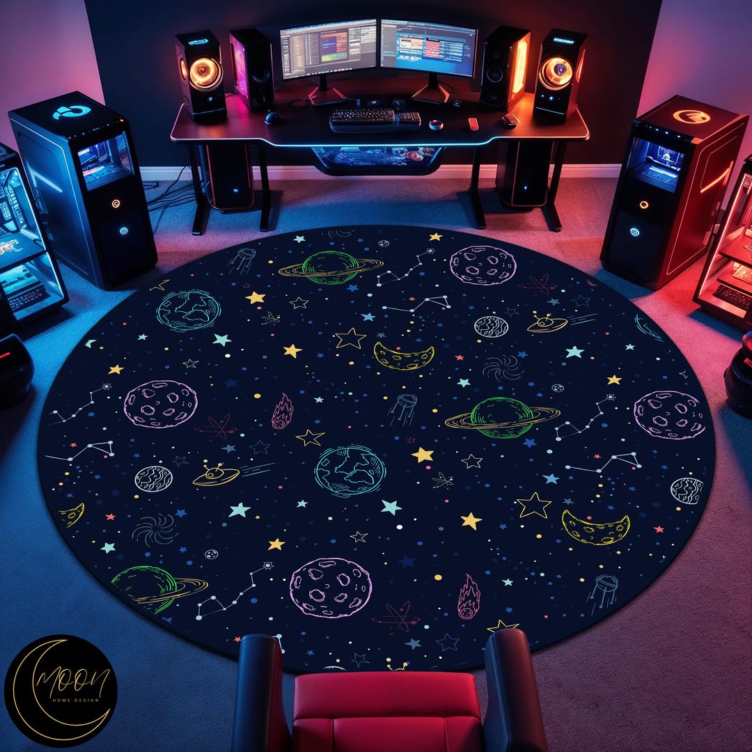 Space Round Rug Galaxy Round Rug: Space Arcade, Planets Patterned Rug - Etsy