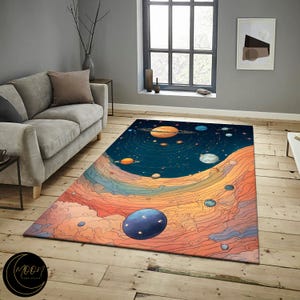 Tappeto astratto a tema galattico, tappeto paesaggistico galattico, tappeto a motivi planetari, tappeto a tema astronomia, tappeto spaziale cool, tappeto lavabile, tappeto da soggiorno
